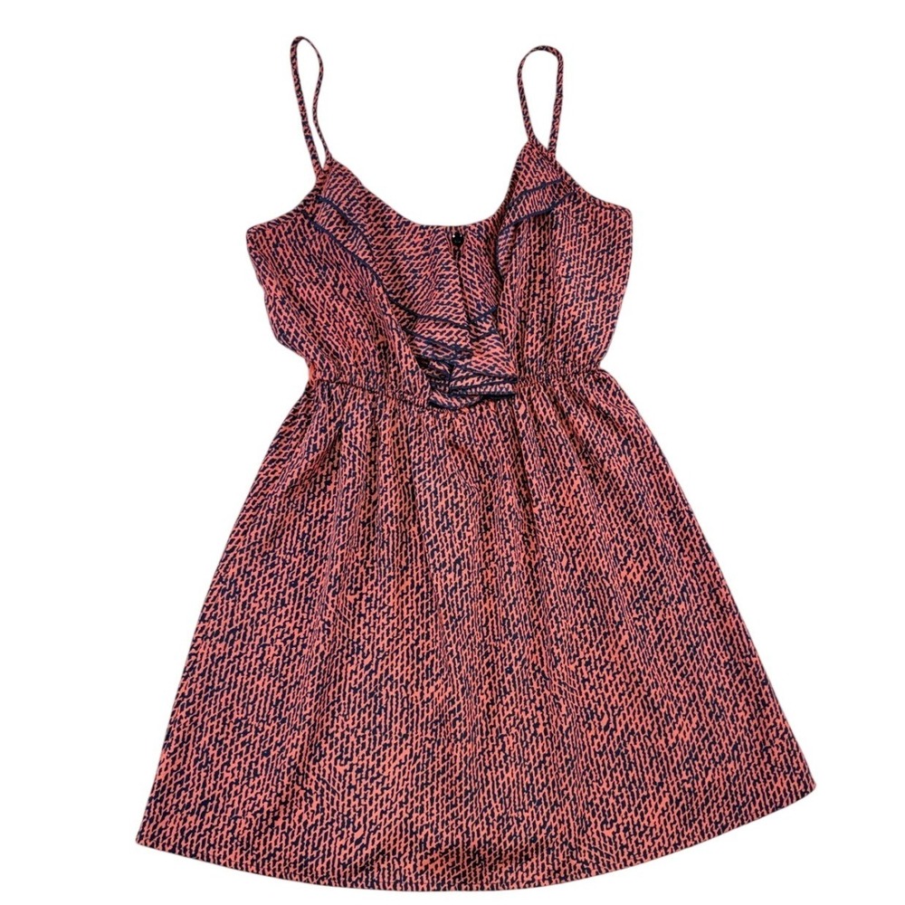mymichelle Coral Navy Blue Abstract Print Ruffle Mini Dress‎ Medium No Belt